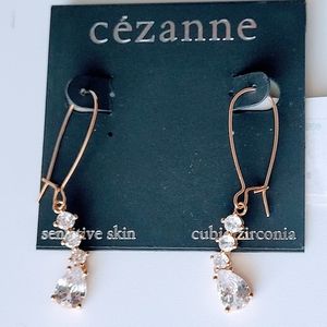 Cezanne sensitive ear, cubic zirconia, gold tone, dangle earrings, new